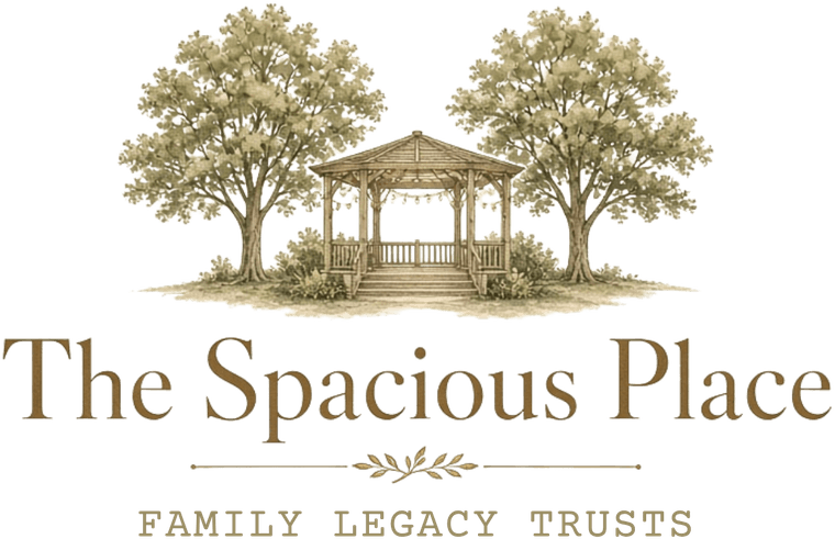 The Spacious Place — pergola arbor between two cottonwoods